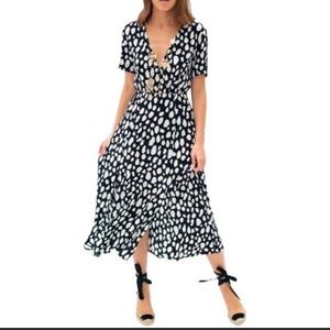 Maje Black White Rilene Midi Front Slits Casual Maxi Dress